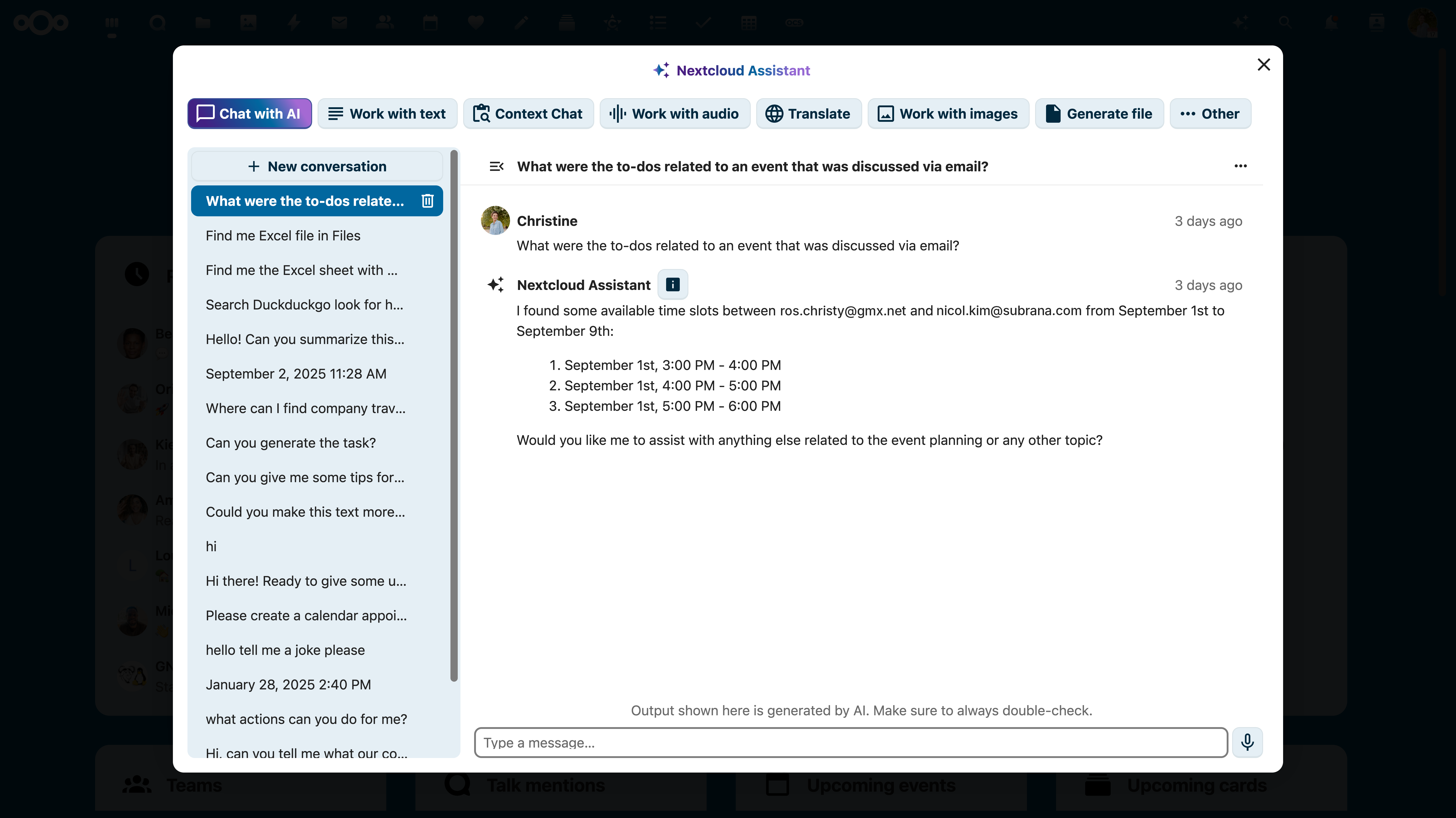 Nextcloud AI Chat interface