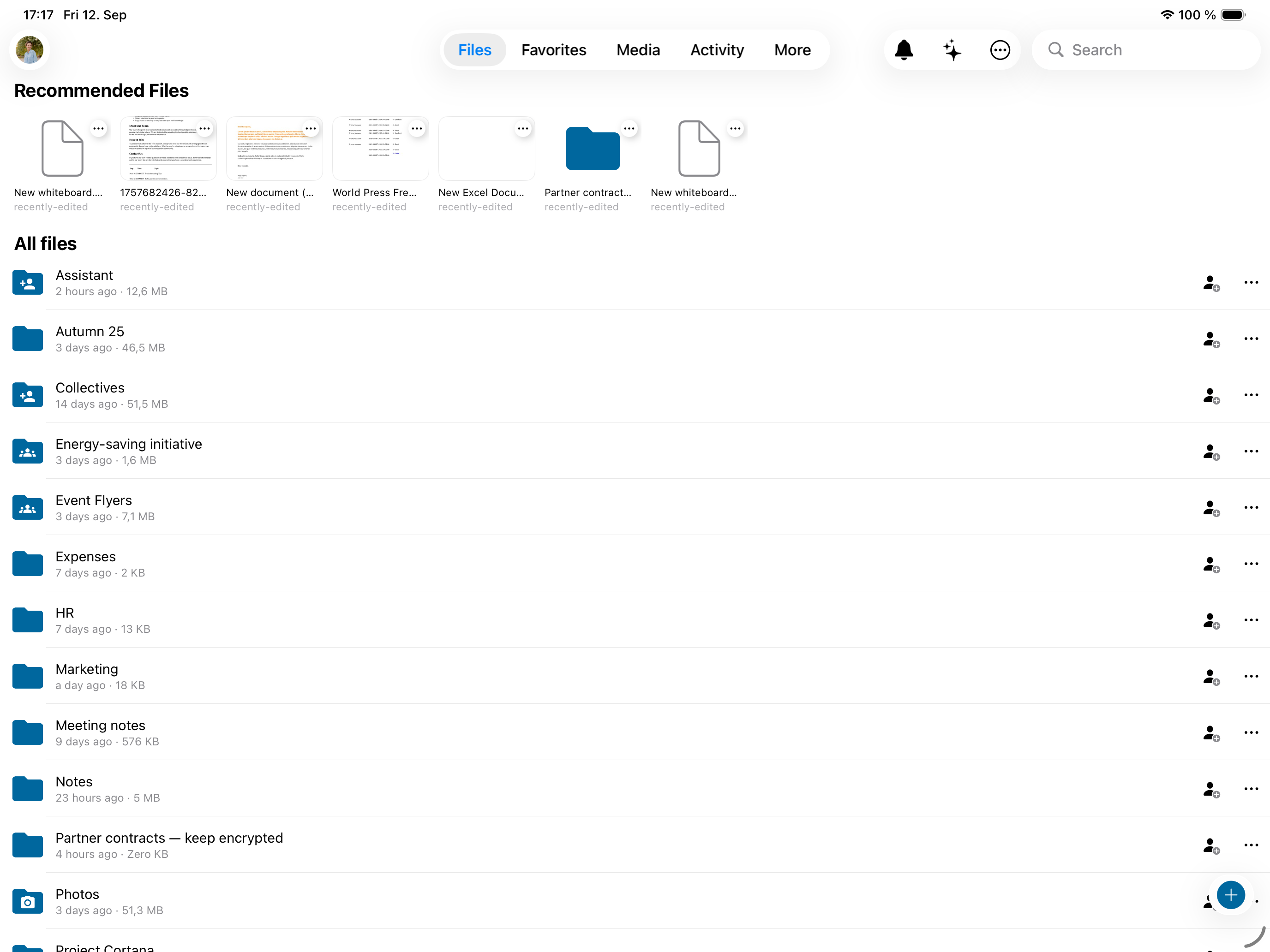 Nextcloud Clients Files list view (iPad)