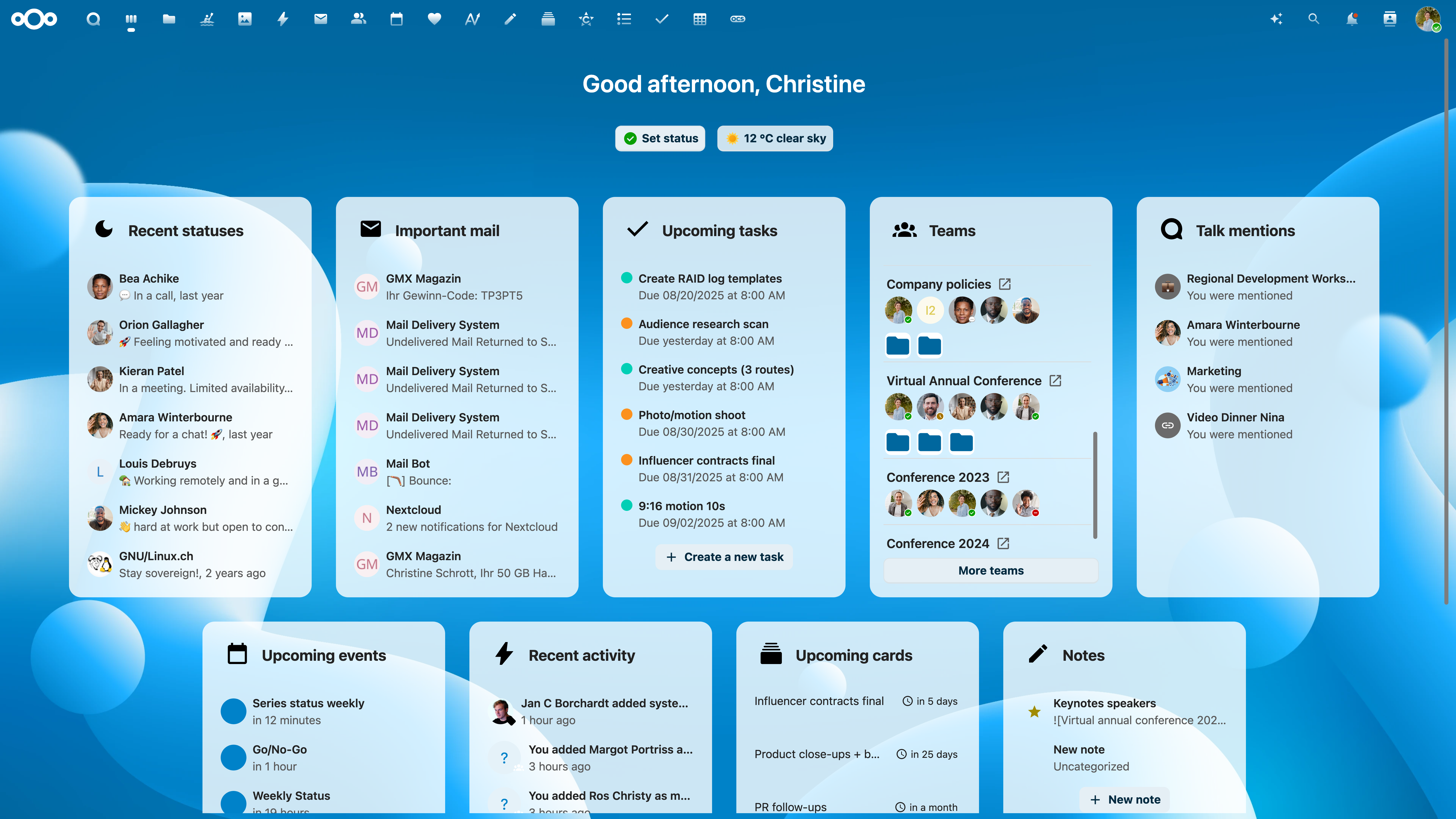 Nextcloud Files (Teams) Teams Dashboard (Web)