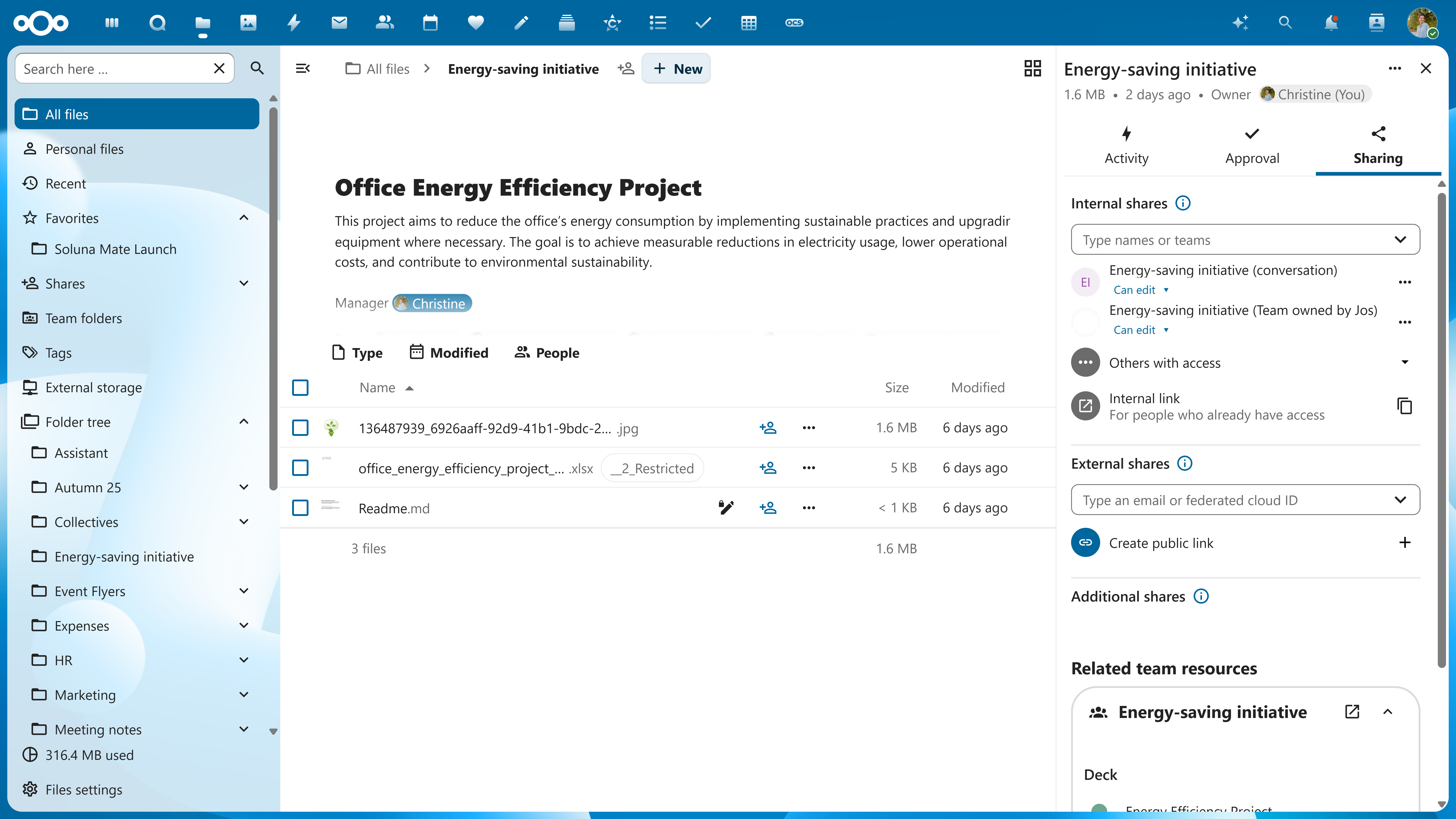 Nextcloud Files (Teams) Teams with an Energy saving initiative - Team Folder (Web)