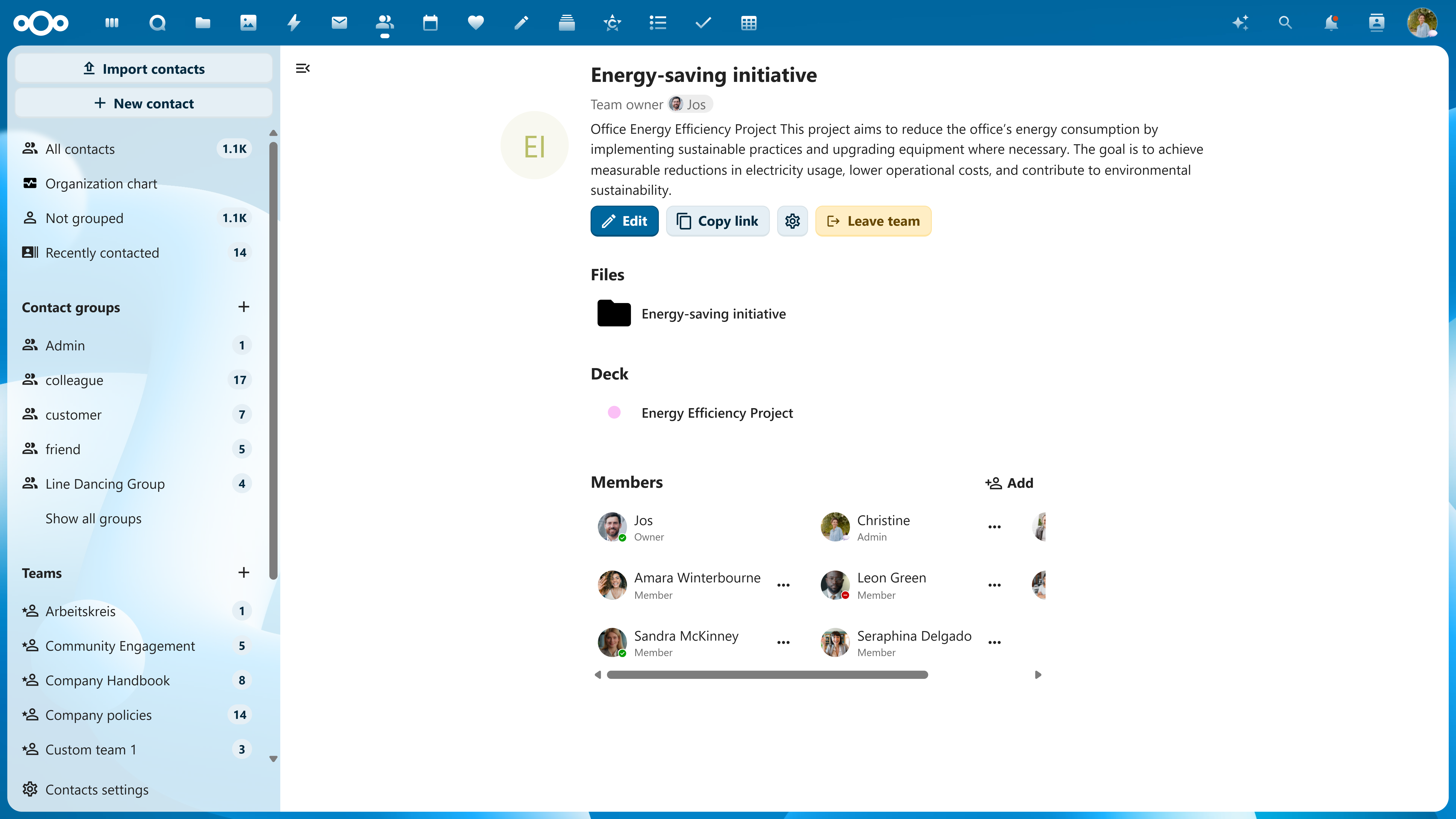 Nextcloud Files (Teams) Teams with an Energy saving initiative (Web)