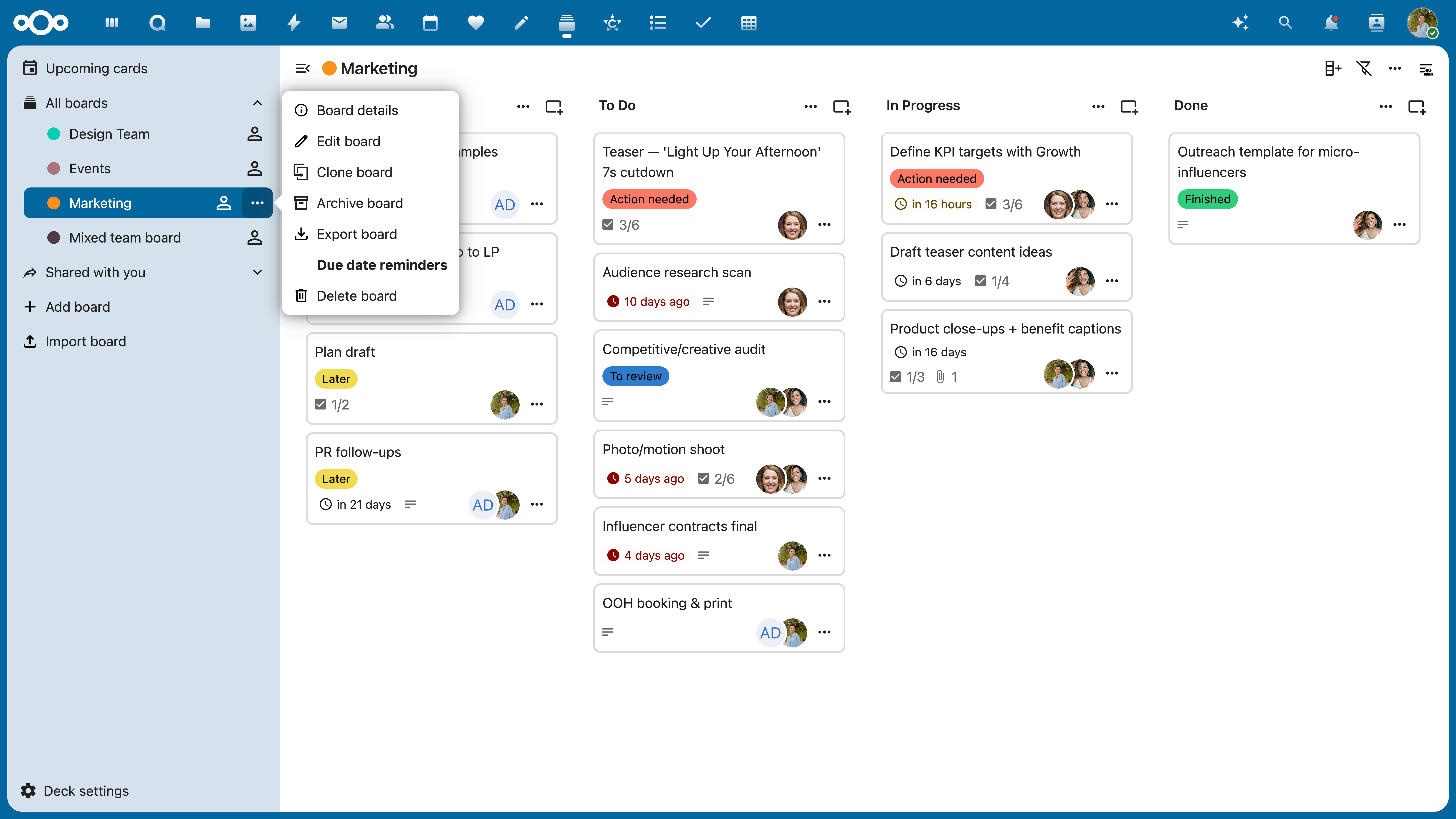 Nextcloud Groupware Deck Board Import & Export (Web)
