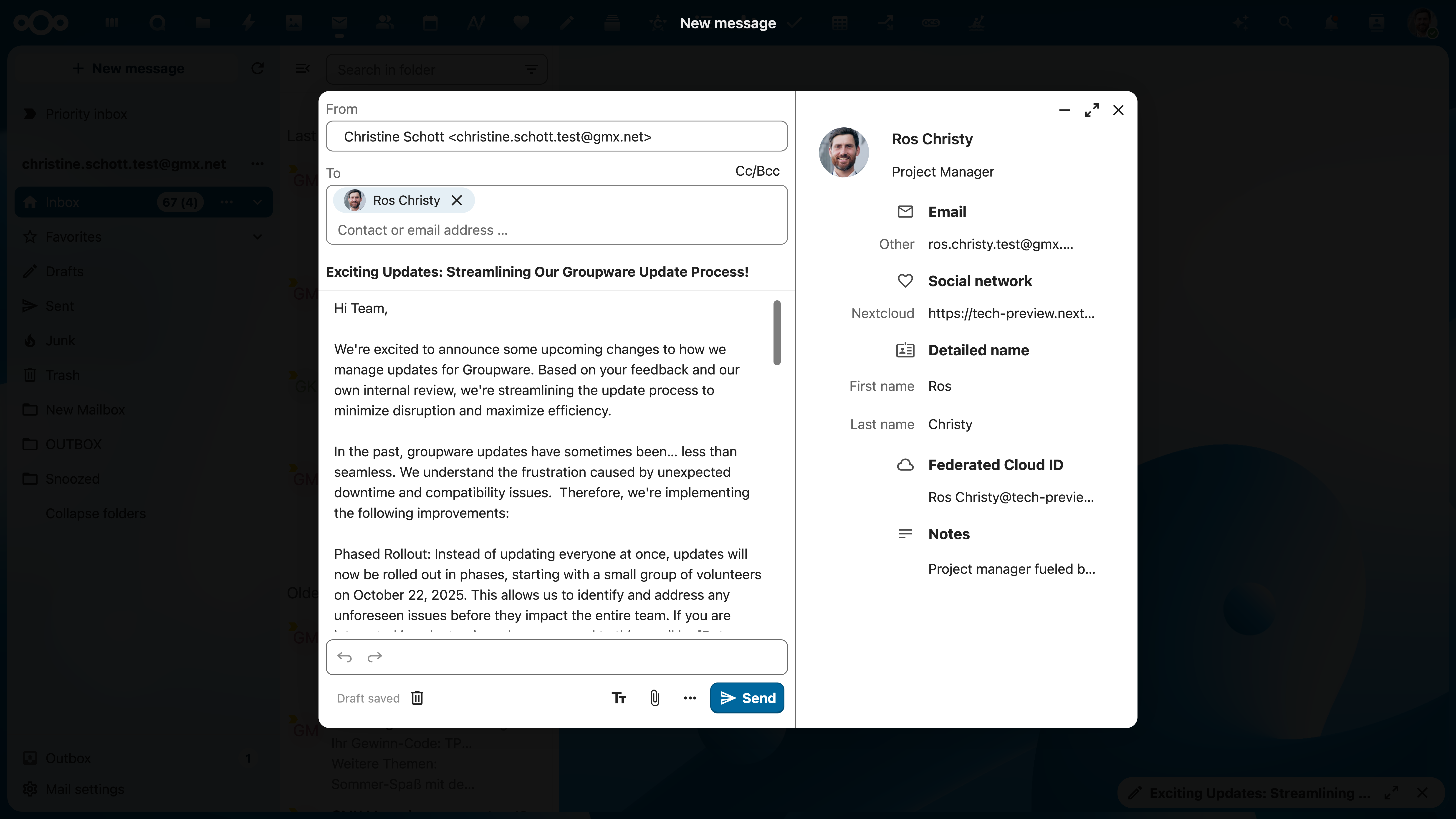 Nextcloud Groupware Writing a Mail Message (Web)