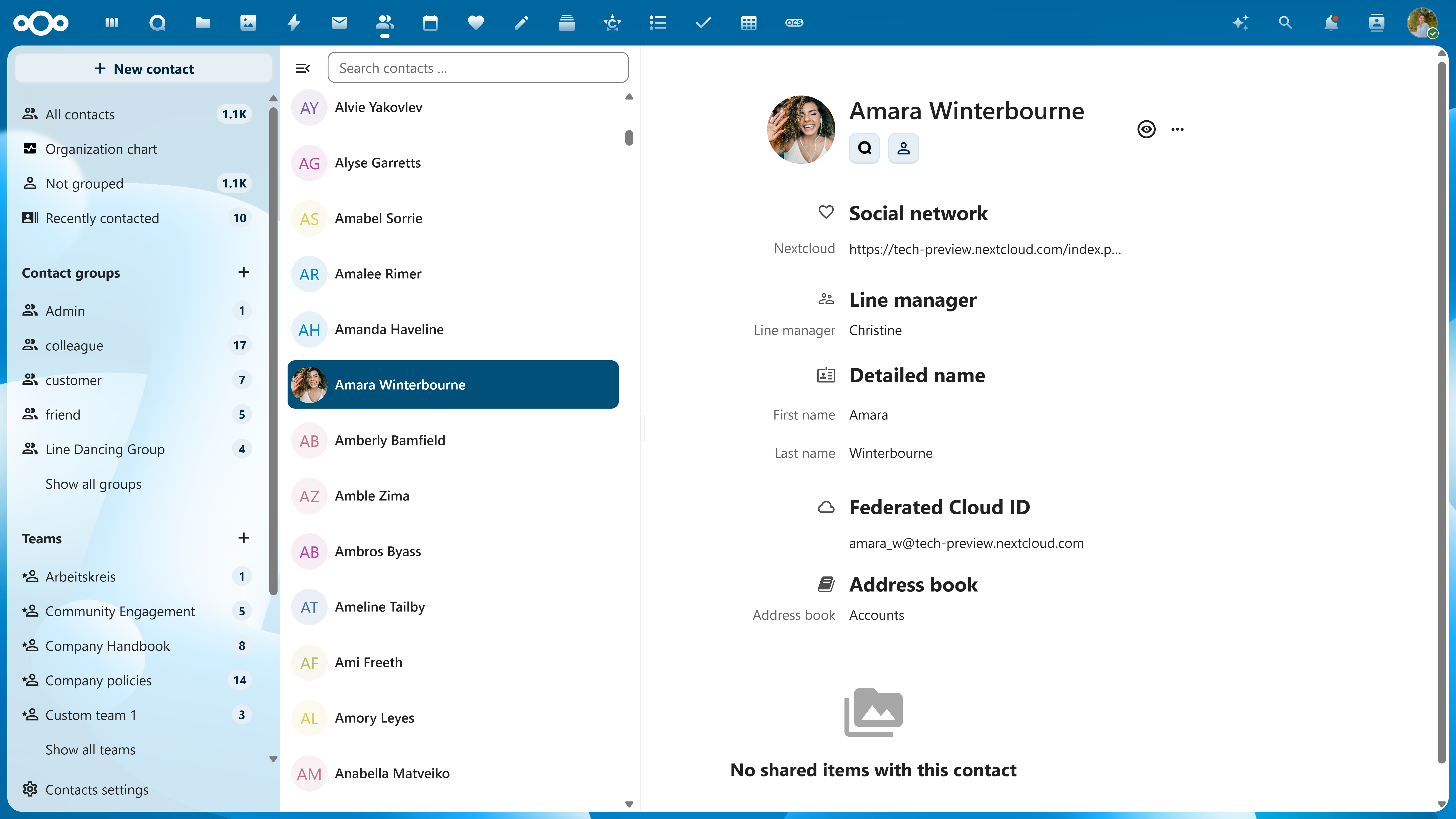 Nextcloud Groupware Contacts (Web)