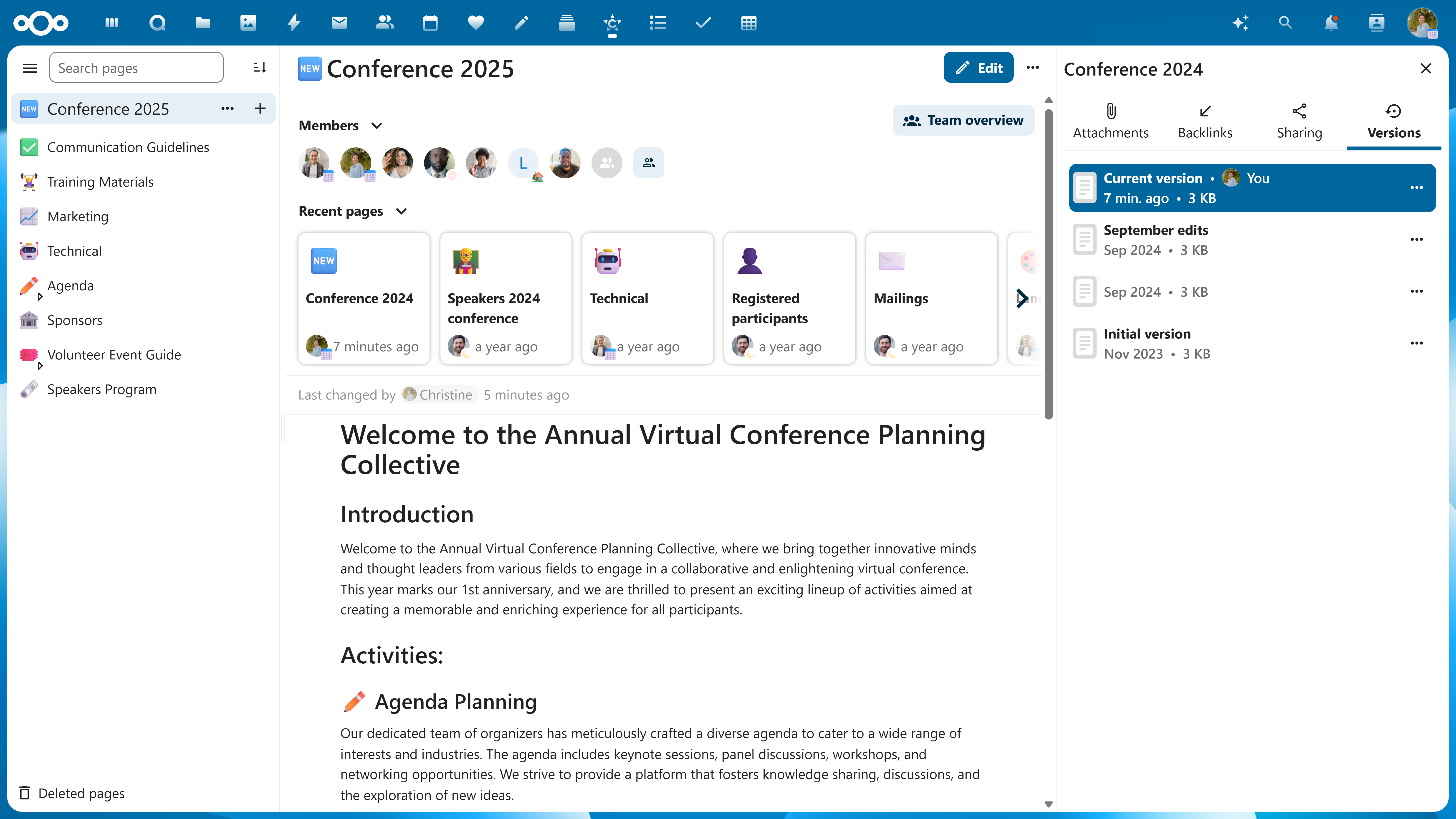 Nextcloud Office Collectives enhanced version-support (Web)