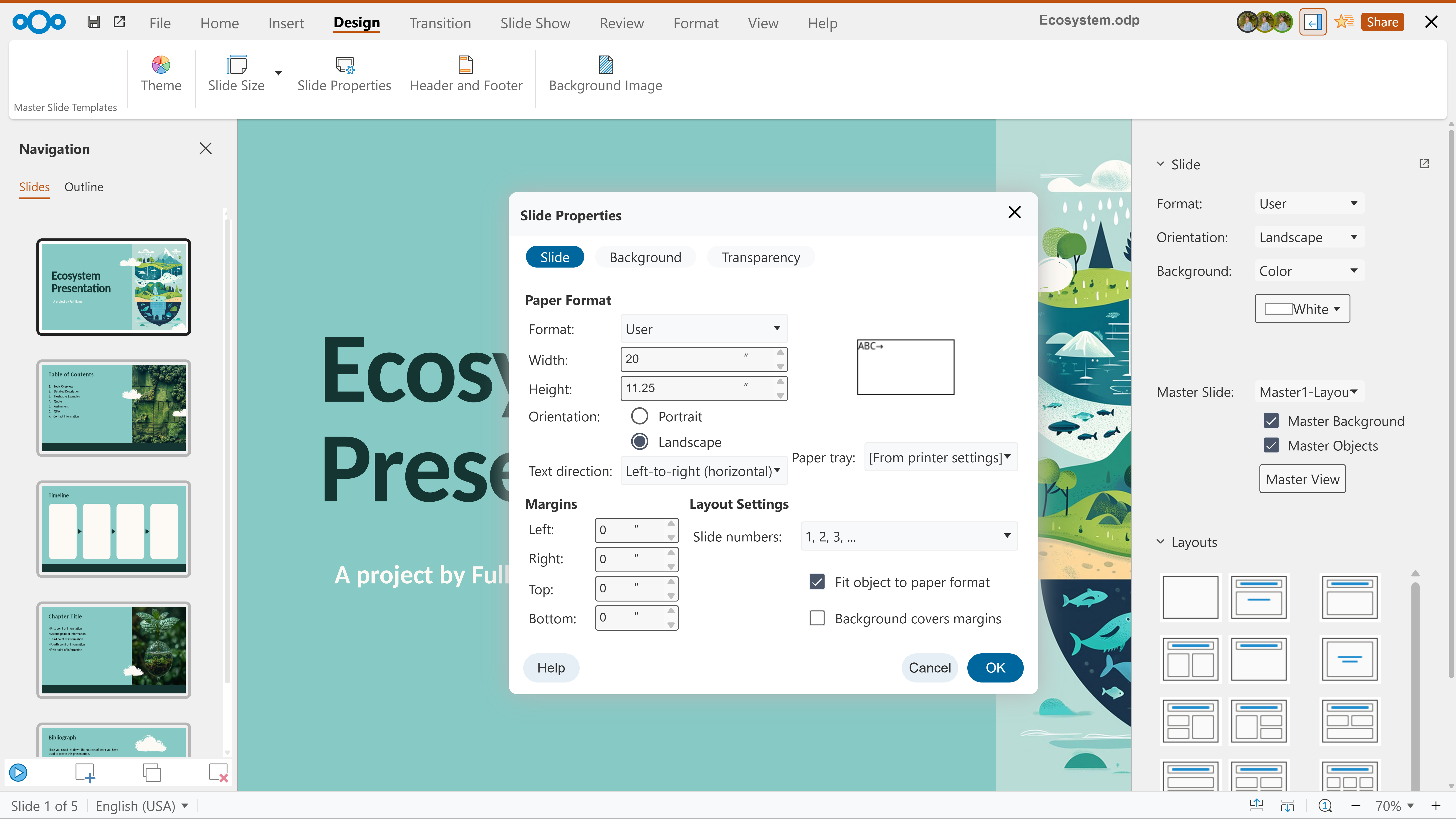 Nextcloud Office Presentation design tab Impress (Web)