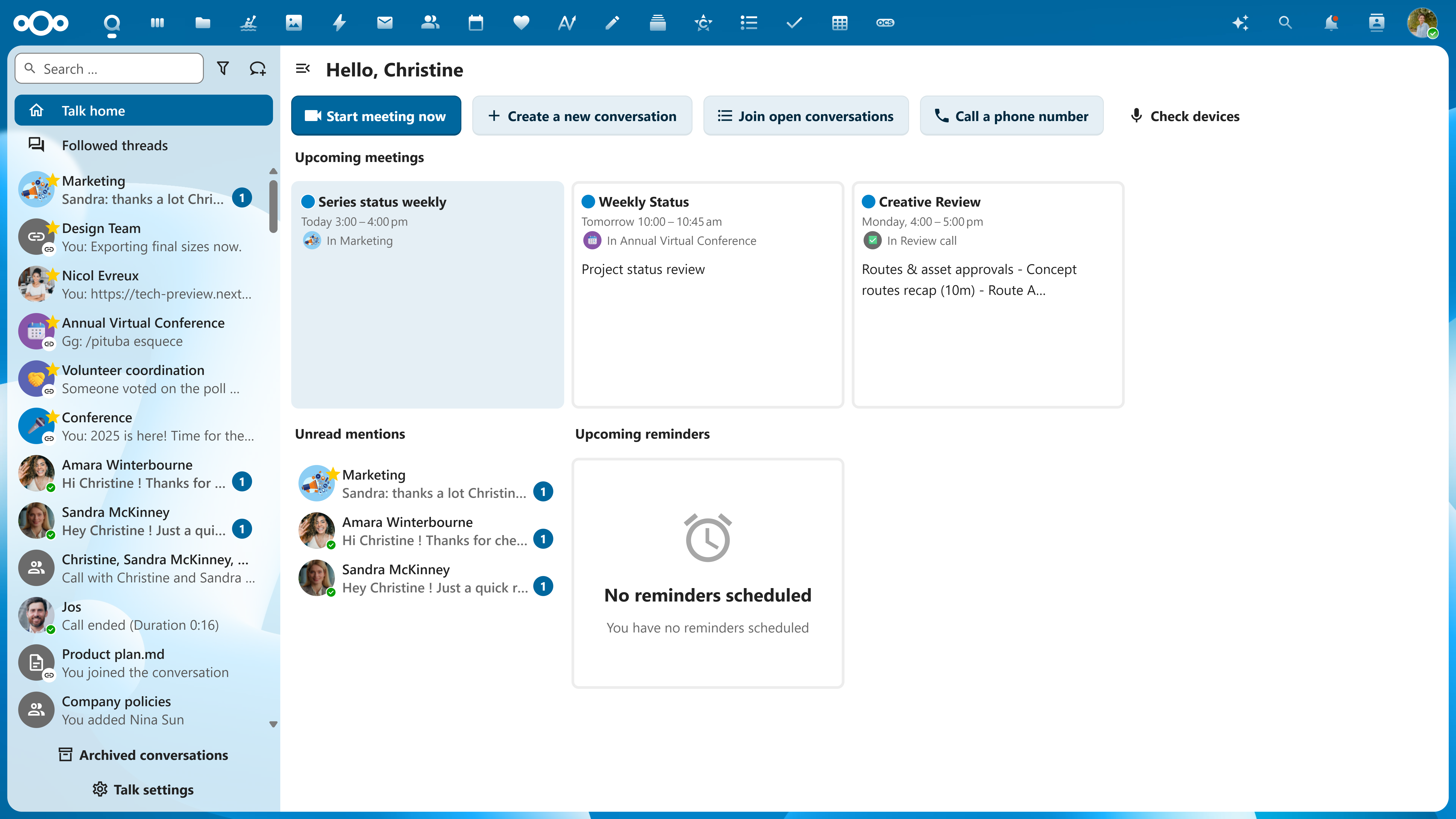 Nextcloud Talk Dashboard (Web)