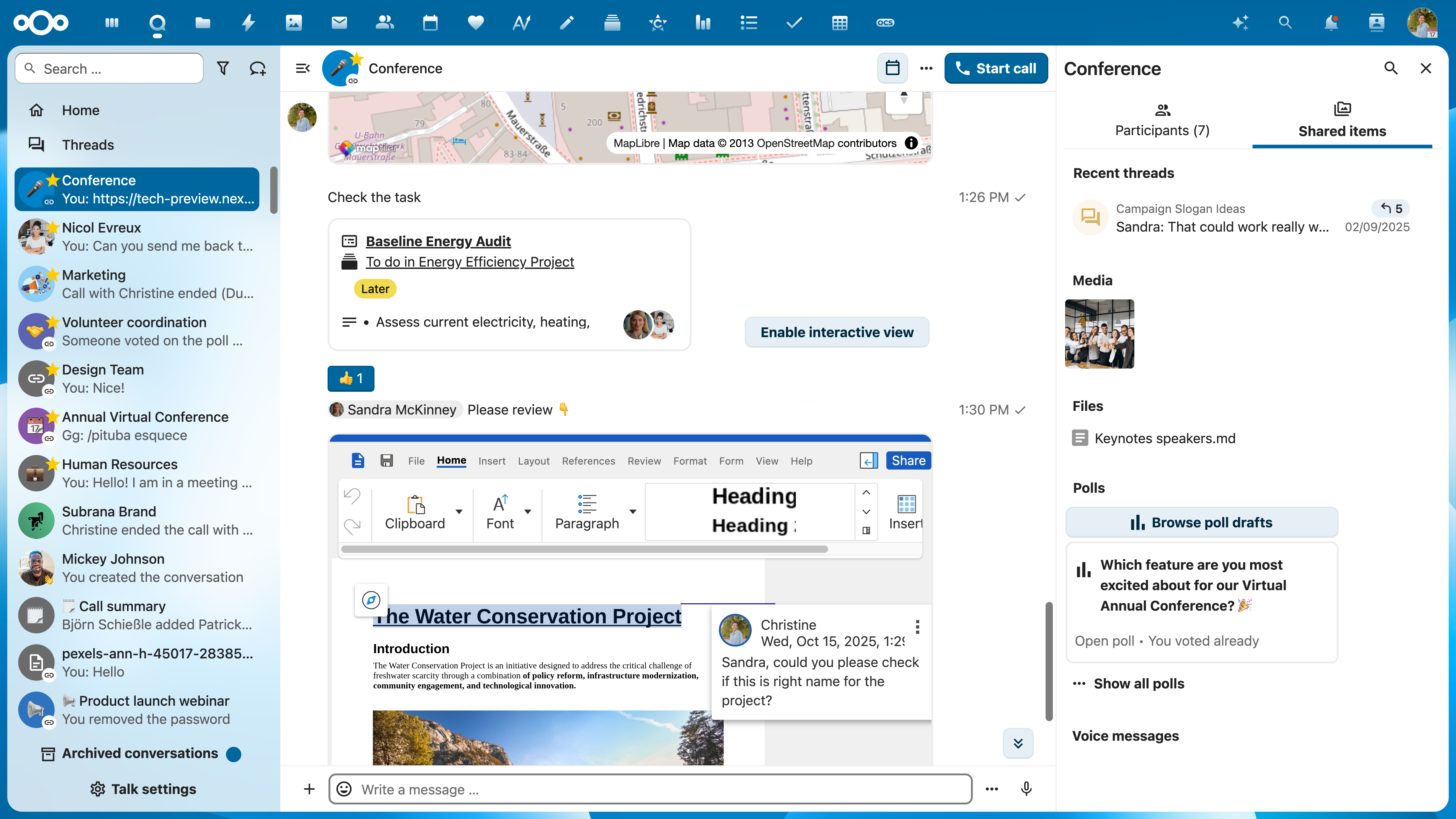 Nextcloud Talk Rich Widgets Editing document in line (Web)